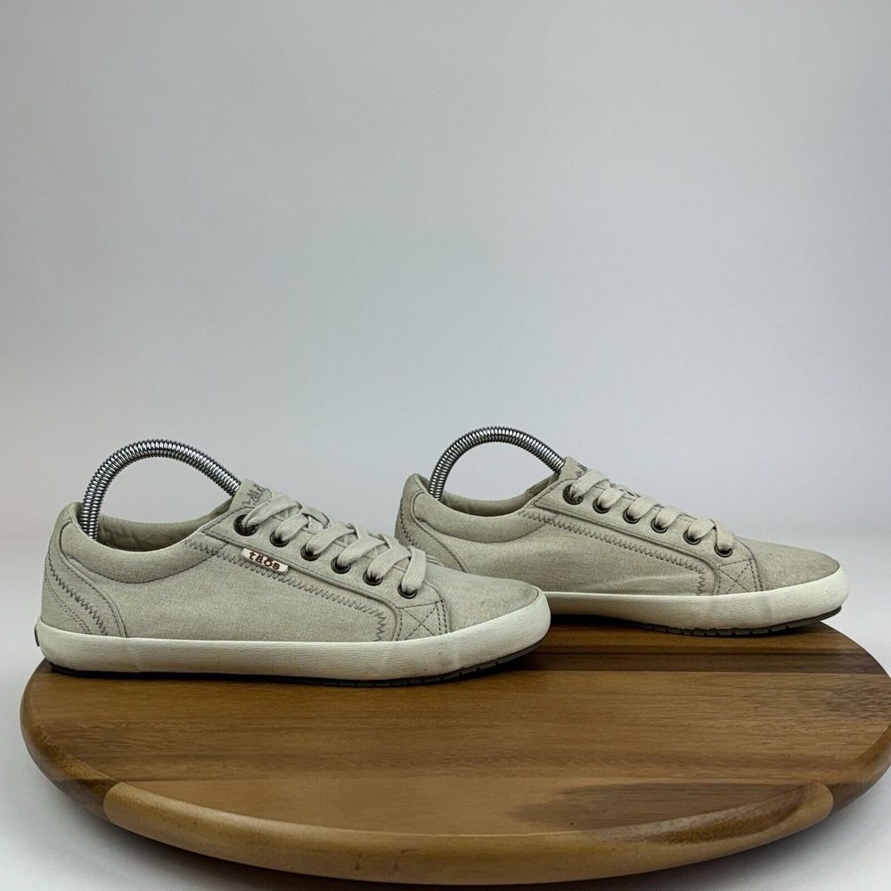 Womens Taos Moc Star Beige Canvas Low Casual Sneakers Shoes Size 9 M Guc